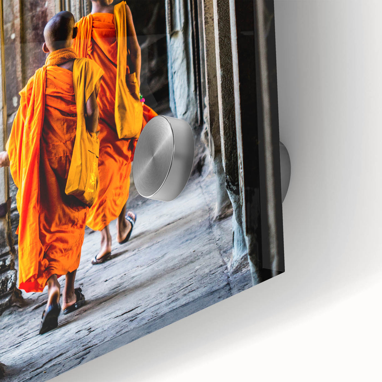 Large abstract wall art depicting a Cambodian landscape in muted earth tones on acrylic glass.