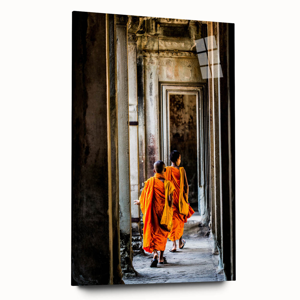Large abstract wall art depicting a serene Cambodian landscape in muted earth tones on acrylic glass.
