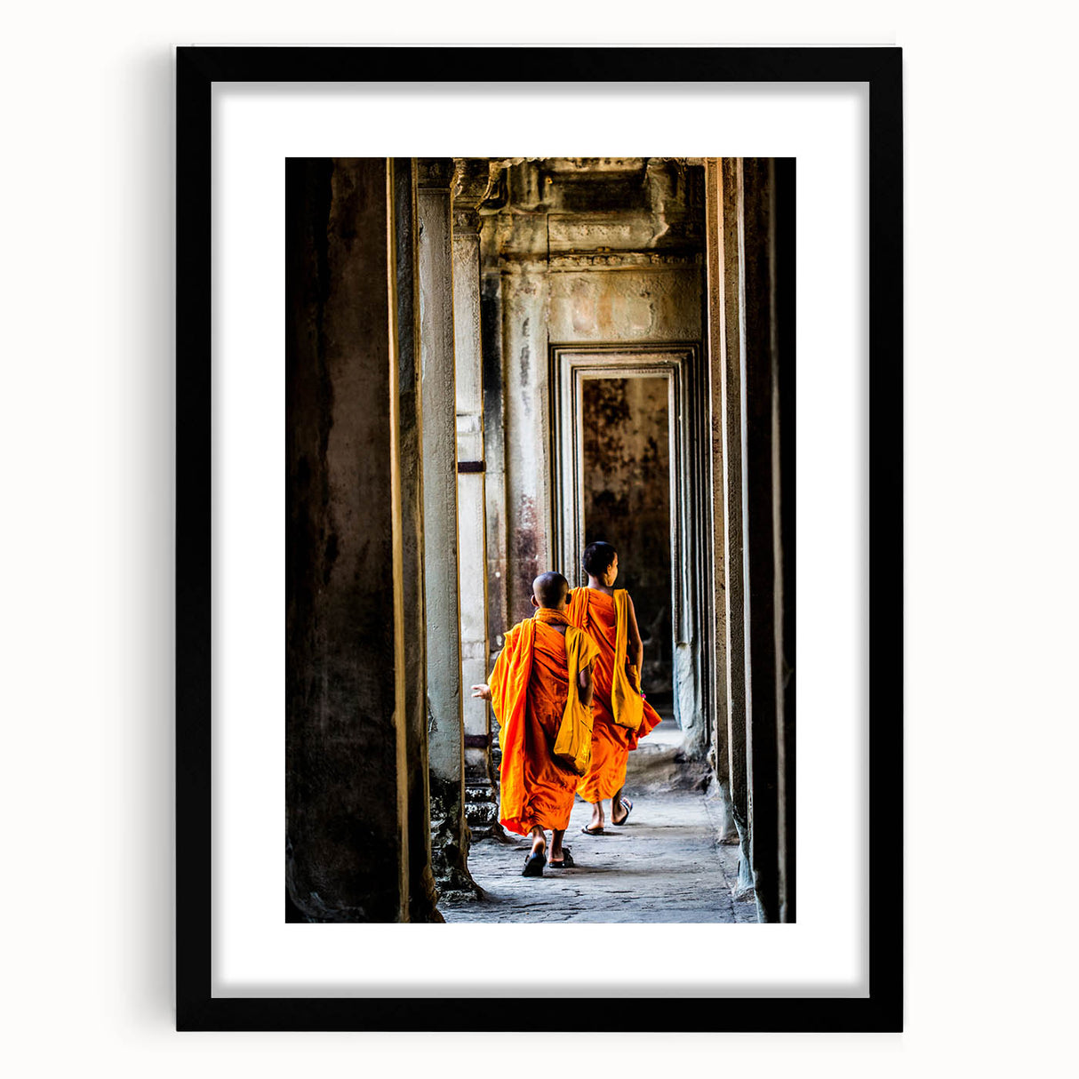 Extra large abstract art print depicting a colorful, textured Cambodian landscape on a framed black mat.
