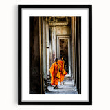 Extra large abstract art print depicting a colorful, textured Cambodian landscape on a framed black mat.