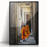 Large abstract wall art depicting a Cambodian landscape in muted earth tones, framed in black acrylic.
