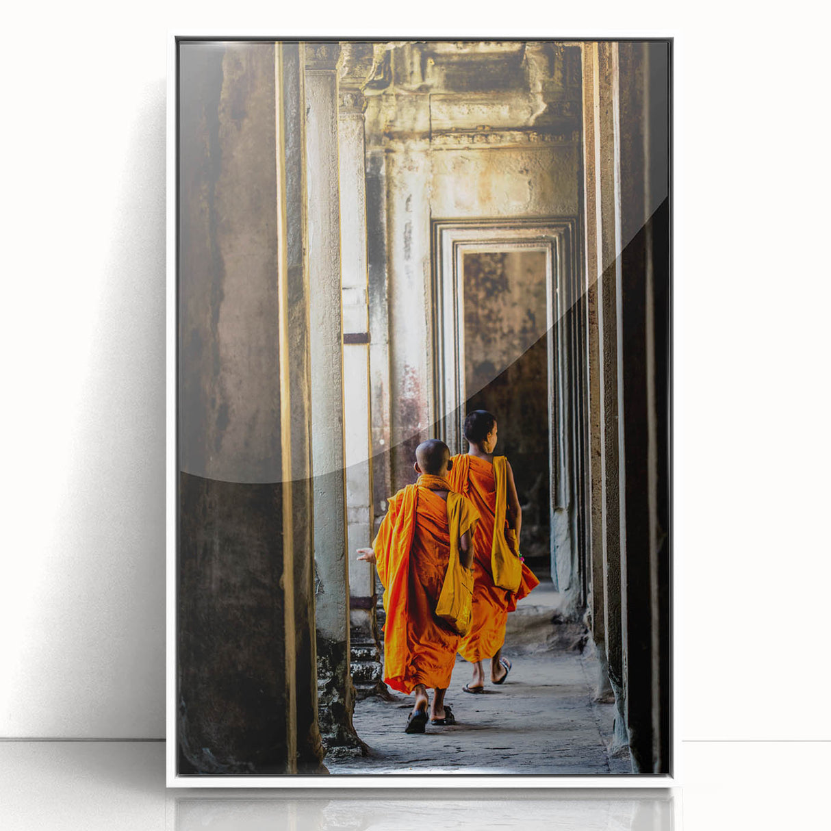 Framed acrylic print of a Cambodian landscape, featuring soft pastel hues, perfect for modern art wall decor in a nursery.