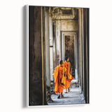 Vintage poster art of a Cambodian scenery on a large framed canvas, featuring vibrant colors against a black background.