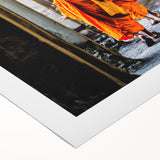 Art deco poster of a Cambodian landscape in muted earth tones on rolled canvas, suitable for dining room decor.