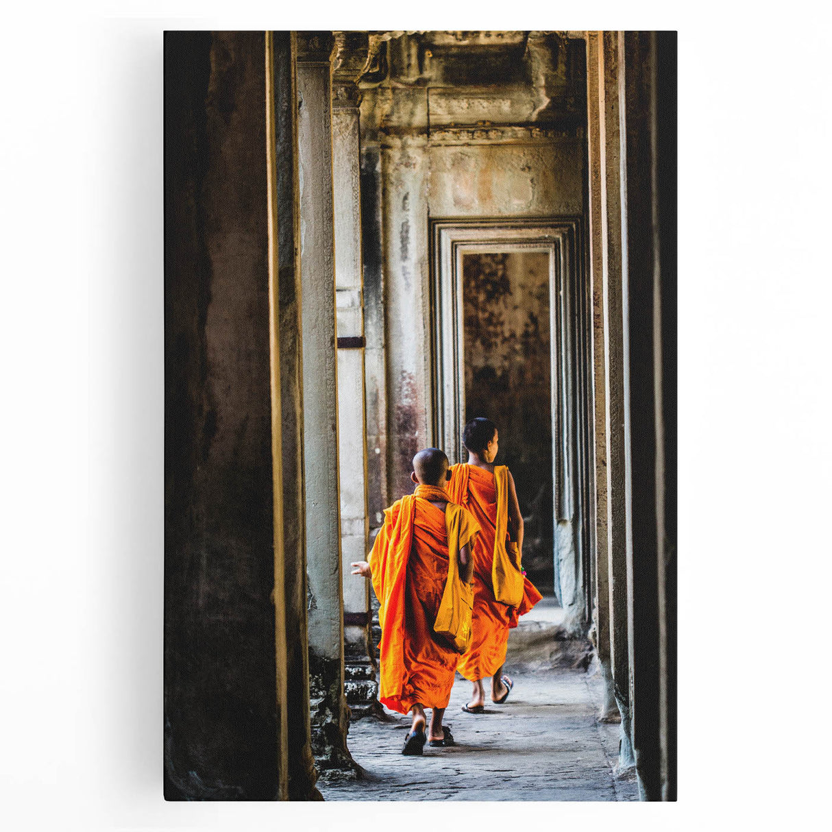 Black and white photograph of Angkor Wat on stretched canvas, ideal for kitchen wall art.
