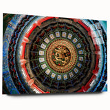 Large abstract depiction of Beijing skyline in muted earth tones on acrylic glass, ideal for bedroom or dining room art.