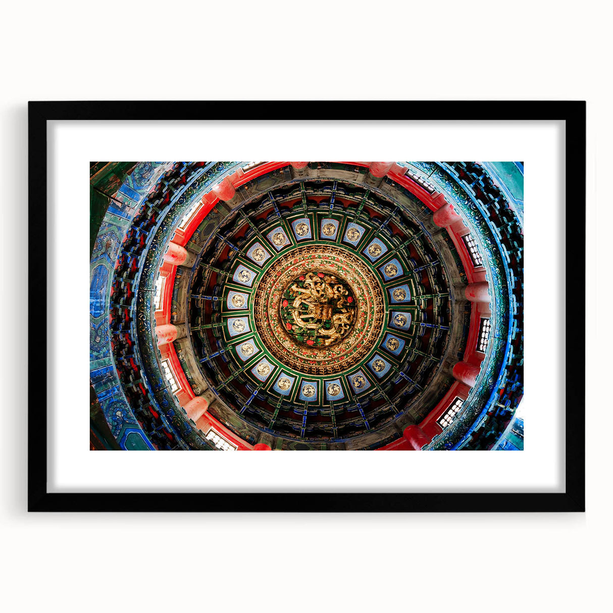 Extra large abstract art print featuring a colorful, textured depiction of Beijing, framed in black.