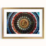 Extra large abstract art print of a textured Beijing cityscape in muted gold tones, framed with mat.