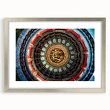 Textured abstract art print of Beijing scenery in muted earth tones, framed with a silver mat, suitable for bedroom decor.