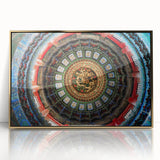 Large art print depicting Beijing scenery in mid-century modernist style, framed in gold acrylic, suitable for modern decor.