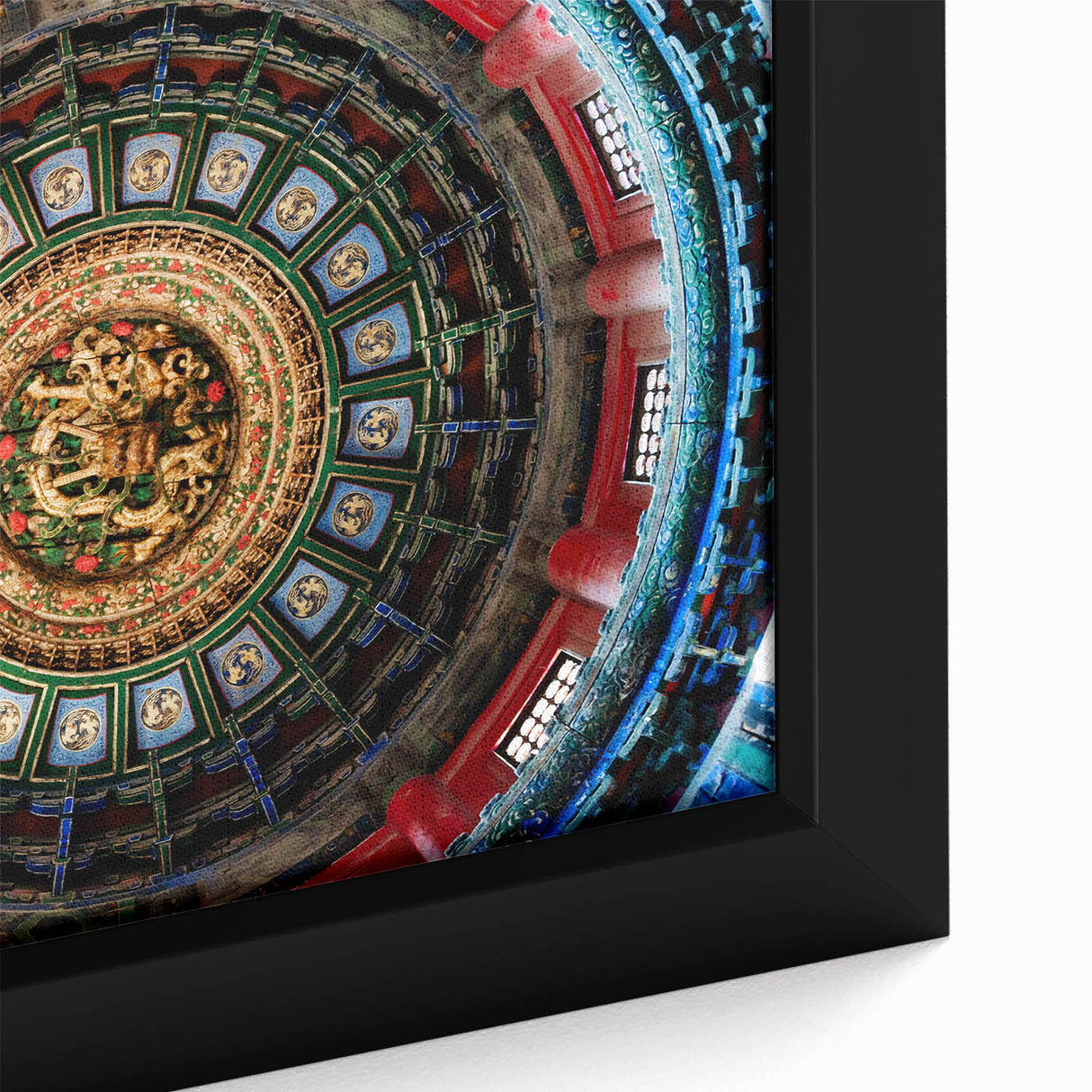 Extra large framed canvas featuring a textured depiction of Beijing's skyline in black with colorful accents.