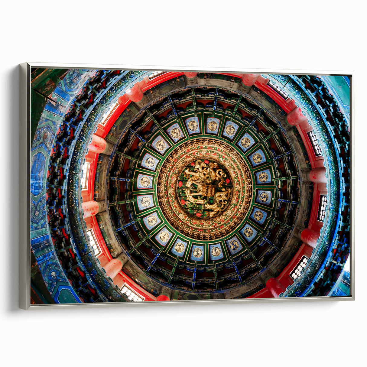 Landscape art painting of Beijing scenery in colorful tones on framed canvas, ideal for modern living room decor.