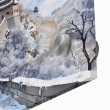 Large abstract depiction of the Great Wall of China in muted earth tones on acrylic glass, suitable for dining room art.