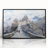 Large abstract wall art depicting the Great Wall of China in muted earth tones, framed in black acrylic.
