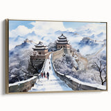 Framed canvas of the Great Wall of China in muted earth tones, ideal for bedroom wall art.