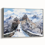 Framed canvas of the Great Wall of China in muted earth tones, ideal for adding a vintage touch to office spaces.