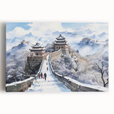 Black and white photograph of the Great Wall of China on stretched canvas, suitable for kitchen art.