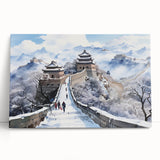 A monochrome print of the Great Wall of China on stretched canvas, suitable as kitchen wall art or for a bedroom.