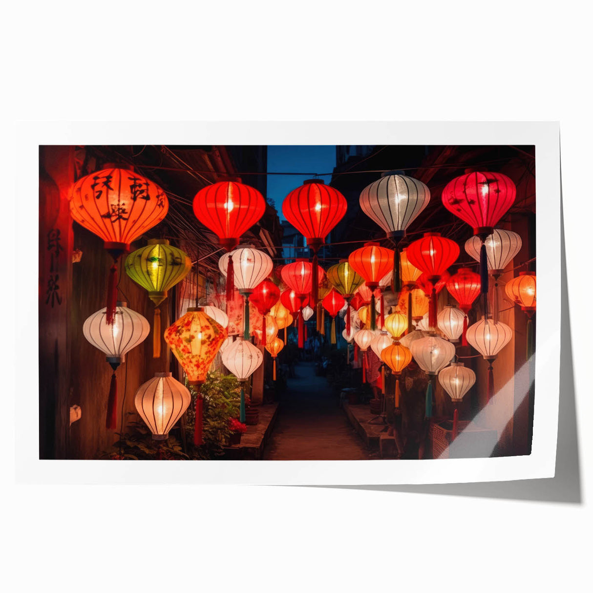 Extra large rolled print of Shanghai skyline in muted gray and blue tones, ideal for art wall dining room.