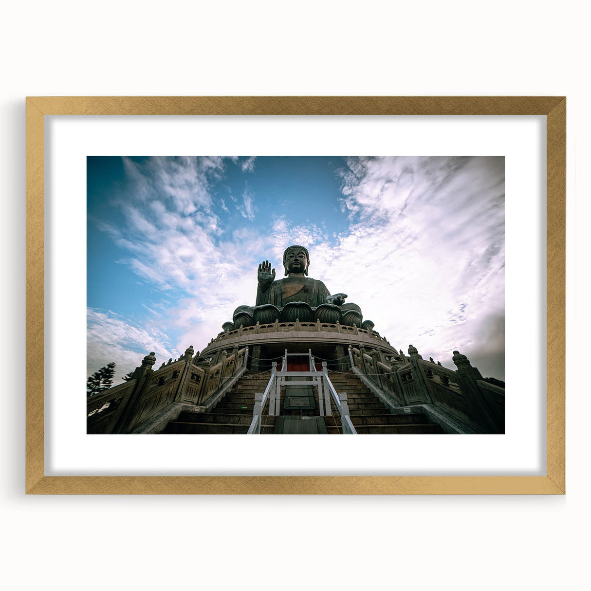 Extra large framed abstract art print of Hong Kong scenery in gold, ideal for living room decor.