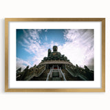 Extra large framed abstract art print of Hong Kong scenery in gold, ideal for living room decor.