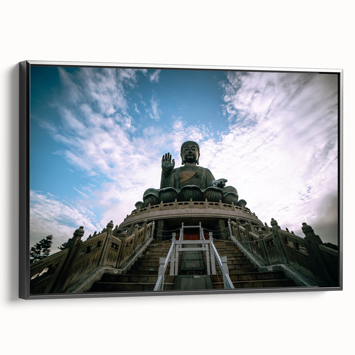 Black and white landscape art painting of Hong Kong on framed canvas, ideal for bedroom wall art.