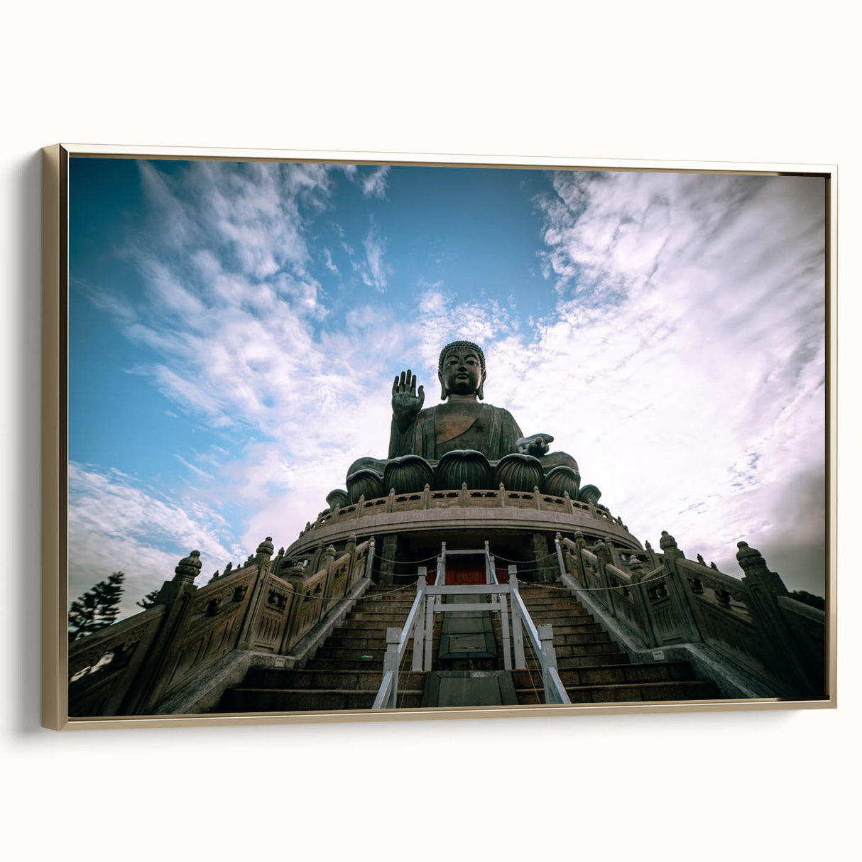Framed canvas of vintage Hong Kong landscape in black and gold, ideal for bedroom wall art.