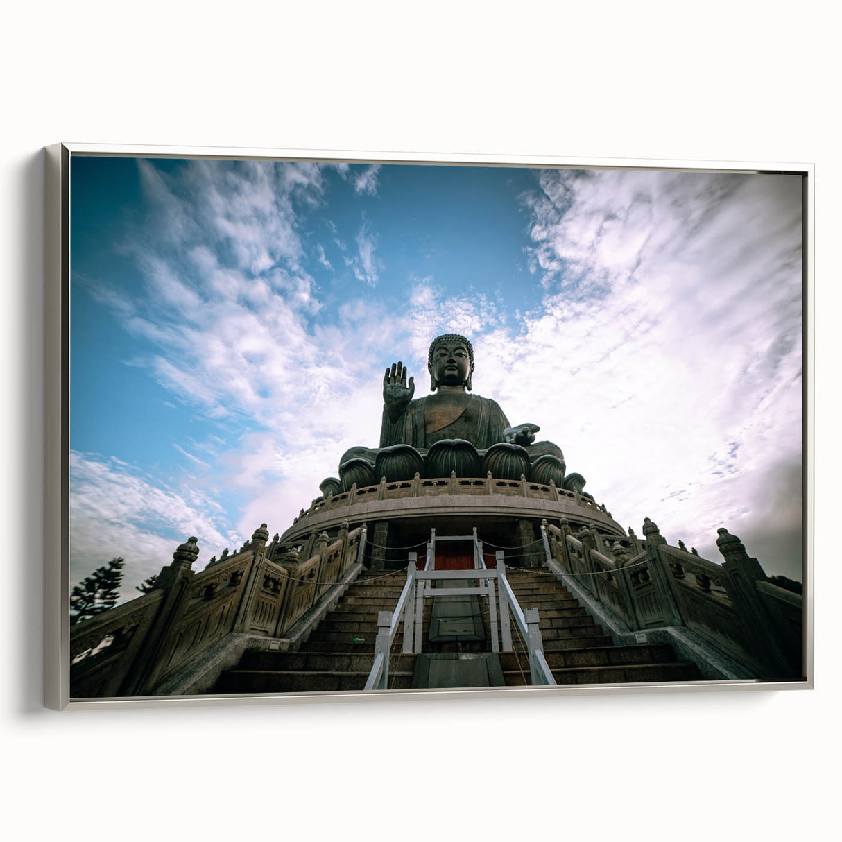 Framed canvas landscape art painting of Hong Kong with colorful skyline and black border, ideal for office decor.