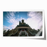 Rolled canvas print of Hong Kong skyline in muted gray and blue tones, ideal for art wall dining room.