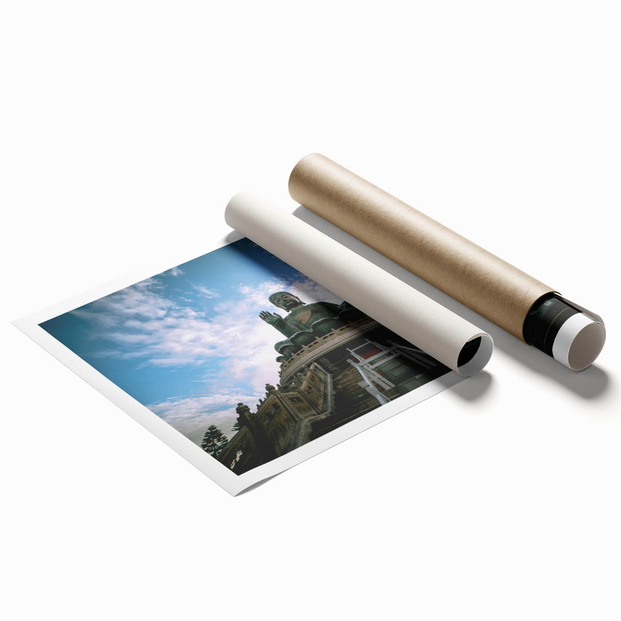 Extra large rolled print of Hong Kong skyline with floral elements in soft pastel shades, ideal for classy bathroom wall art.