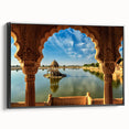 Black and white framed canvas of a vintage Indian landscape, suitable for bedroom decor.