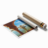 Extra large rolled print of a serene Indian landscape with vibrant floral elements, ideal for classy bathroom wall art.