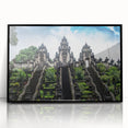 Large abstract wall art depicting a serene Indonesian landscape in muted earth tones on framed acrylic.