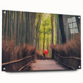 Large abstract wall art depicting a serene Japanese scenery in muted earth tones on acrylic glass.