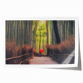 Extra large rolled print of a Japanese scenery with delicate floral elements in soft pastel shades.