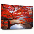 Large abstract wall art depicting vibrant Asian scenery on acrylic glass, ideal for bedroom or dining room decor.