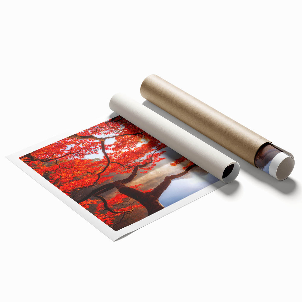 Extra large rolled print of a serene Korean landscape with soft floral elements in pastel shades.