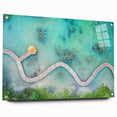 Acrylic print of a serene Maldives beach scene in soft blue and white tones, ideal for bedroom or dining room decor.