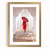 Extra large abstract art print of a textured Myanmar scenery in muted gold and earth tones, framed with a mat.