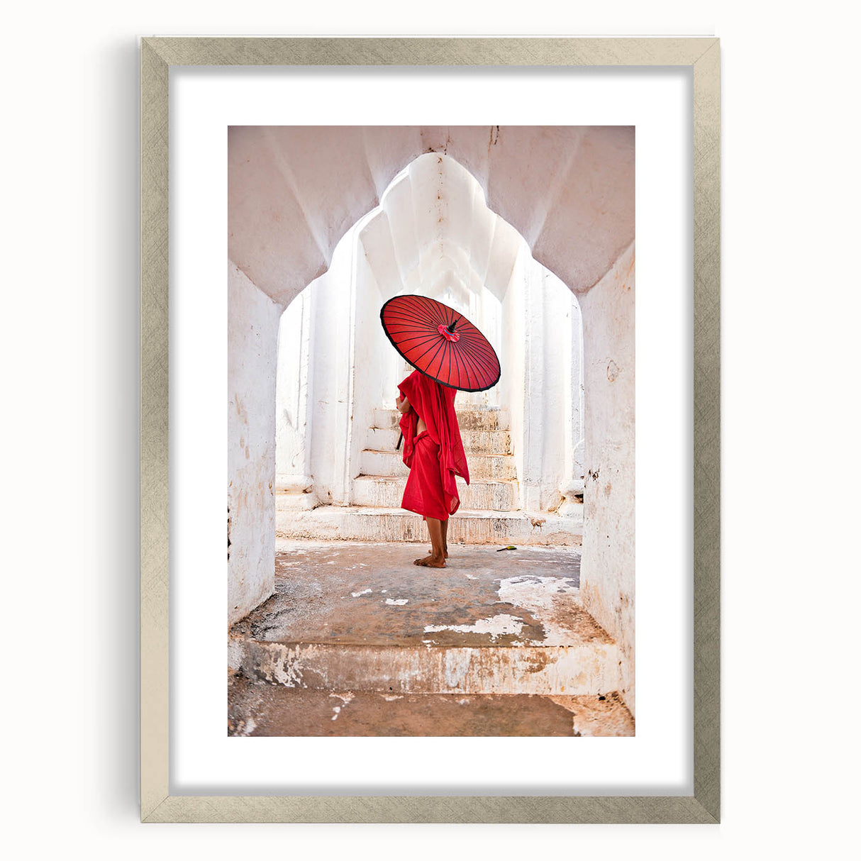 Textured abstract art print of a Myanmar landscape in muted earth tones on a framed canvas, suitable for bedroom decor.