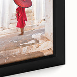 Extra large framed canvas of a vibrant, textured Myanmar scenery in black with colorful art accents.