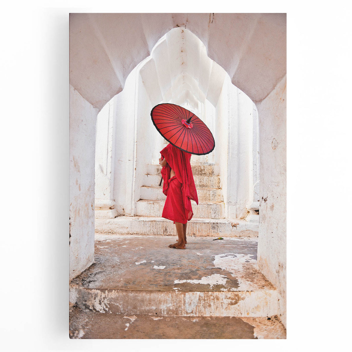 Black and white photograph of a Myanmar landscape on stretched canvas, ideal for kitchen wall art.