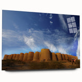 Large abstract wall art featuring a serene Pakistani landscape in muted earth tones on acrylic glass.