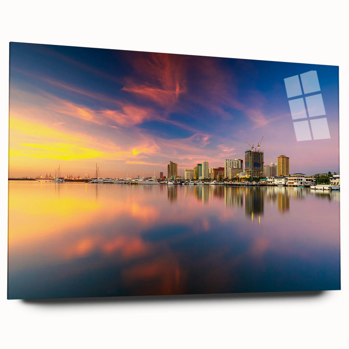 Large abstract wall art of a serene Philippine landscape in muted greens and blues, acrylic print.