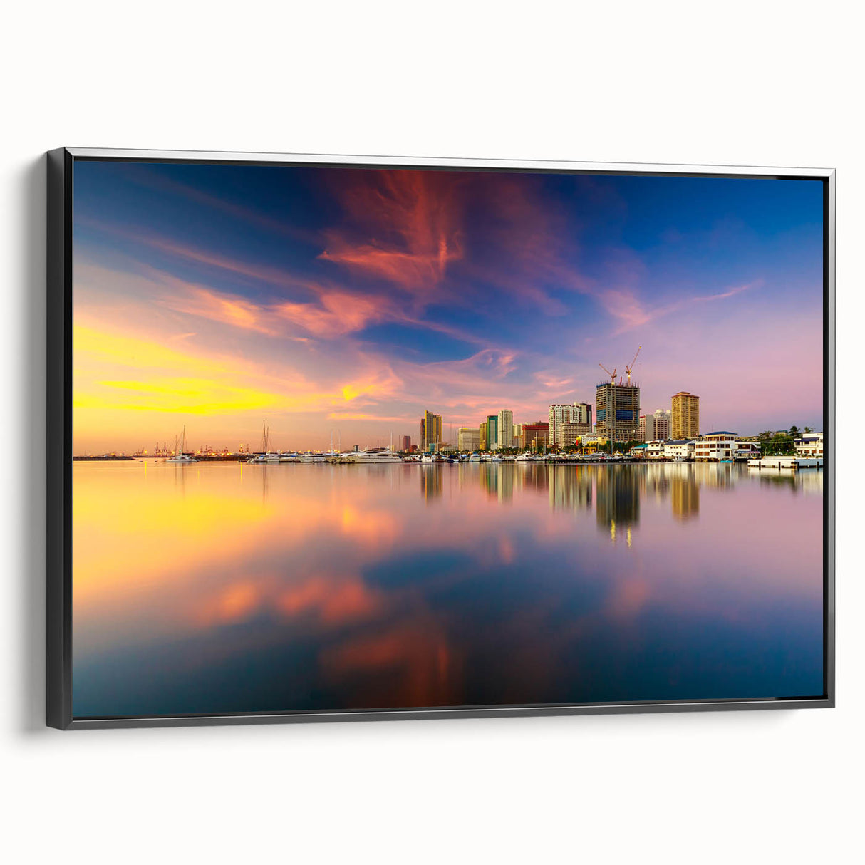 Framed canvas of a black and white vintage poster depicting the Philippine landscape, ideal for bedroom wall decor.