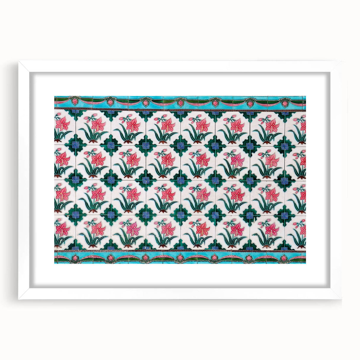 Abstract art print of Singapore skyline in muted gray and blue tones on a framed white mat, suitable for dining room decor.