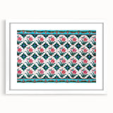 Abstract art print of Singapore skyline in muted gray and blue tones on a framed white mat, suitable for dining room decor.