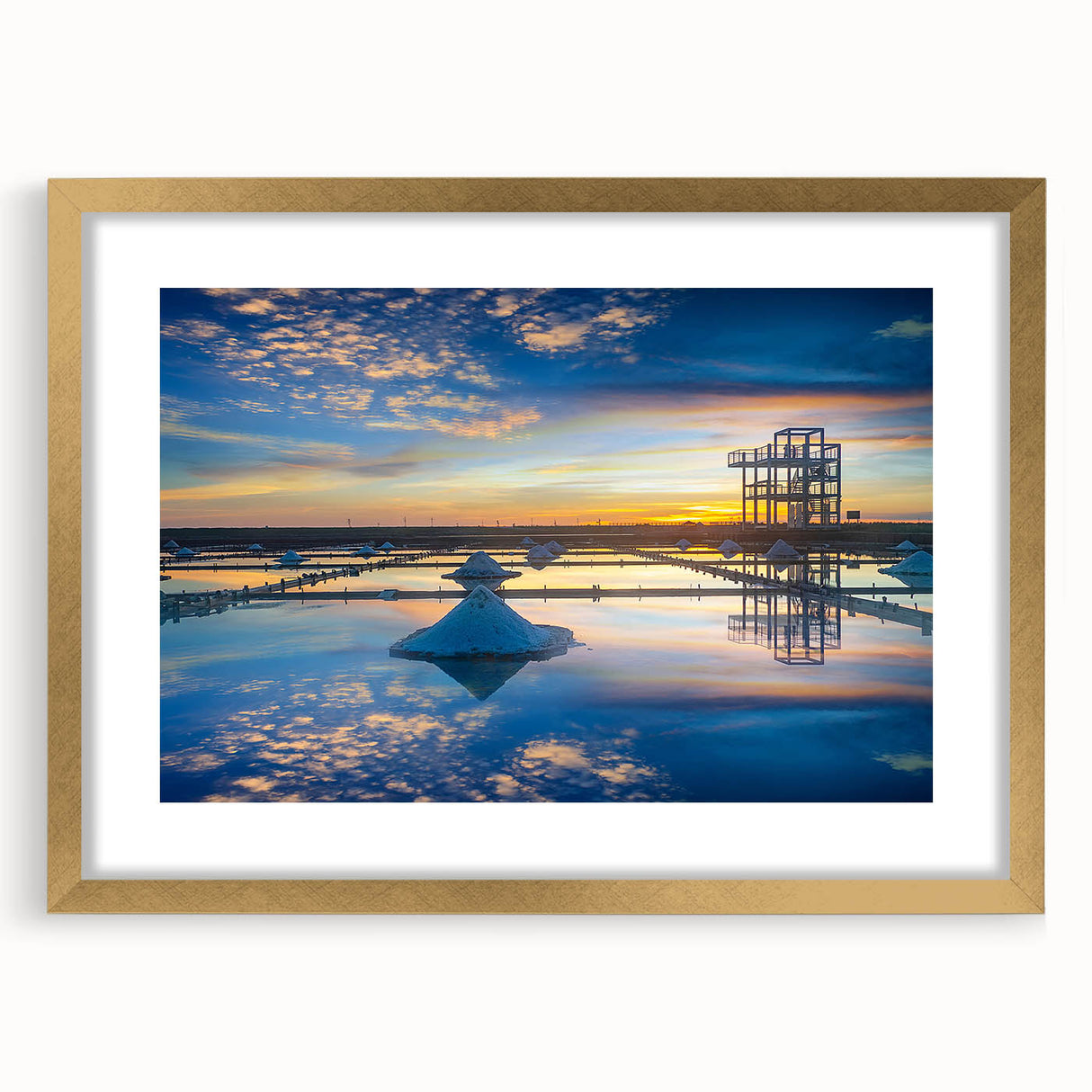 Extra large abstract art print depicting a textured Taiwanese landscape in muted earth tones, framed in gold.
