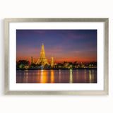 Textured abstract art print of Bangkok scenery in muted earth tones on a framed silver canvas, suitable for bedroom decor.