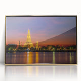 Acrylic print of Bangkok scenery with golden hues and mid-century modernist style, suitable for modern art wall decor.